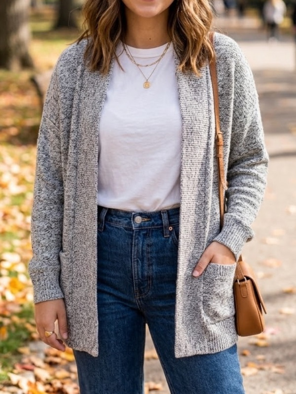 Madewell Marled Gray Cotton Linen Open Front Cardigan Sweater Pocket Size M